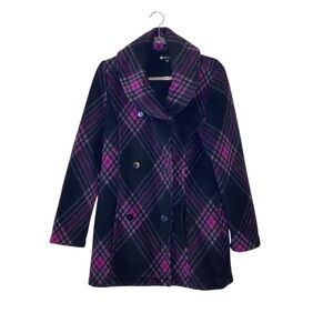 Valerie Bertinelli Fleece Plaid Pea Coat Size M